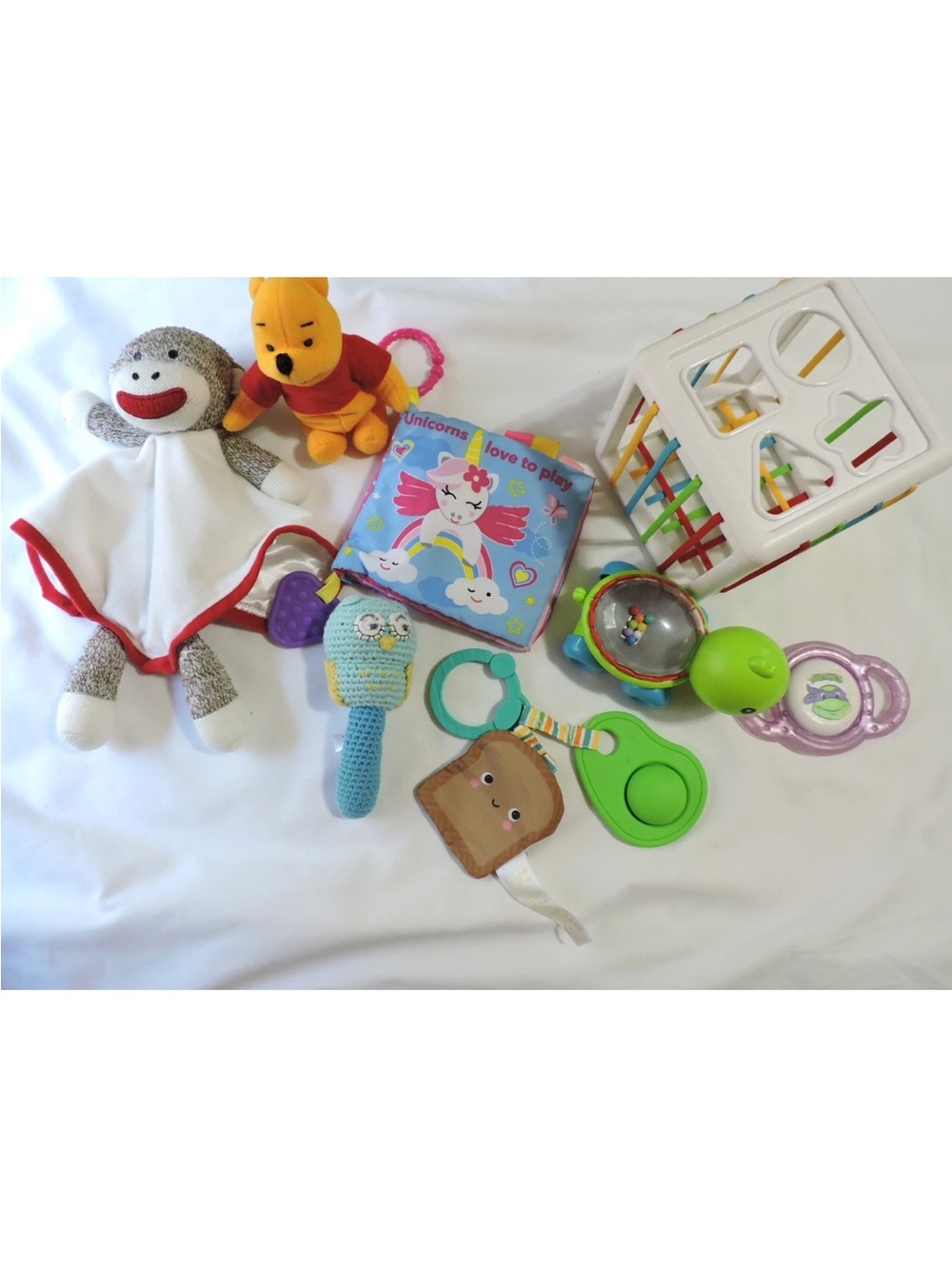 Infant Toys Large Lot Rattlers, Plush, Teether, soft book, etc